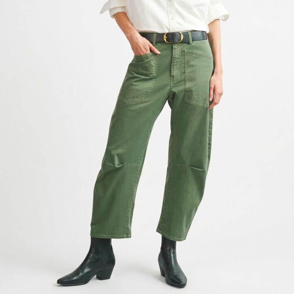 Nili Lotan Shon Barrel Leg Pants Curve Wide Leg Army Green Size 0
